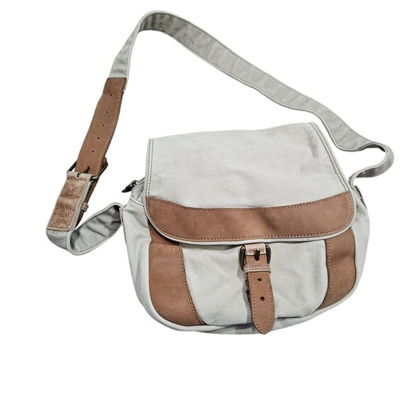 Vintage LL Bean Canvas Leather Crossbody‎ Bag With Adjustable Strap Front Buckle - Picture 1 of 12